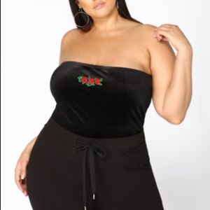 FashionNova Black Rose Velvet Tube Top Plus 2X